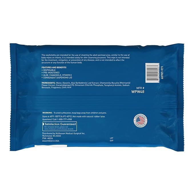 McKesson Washcloth Wipes, Scented, Adult Wet Wipes, 3 Pack, 144 Washcloths