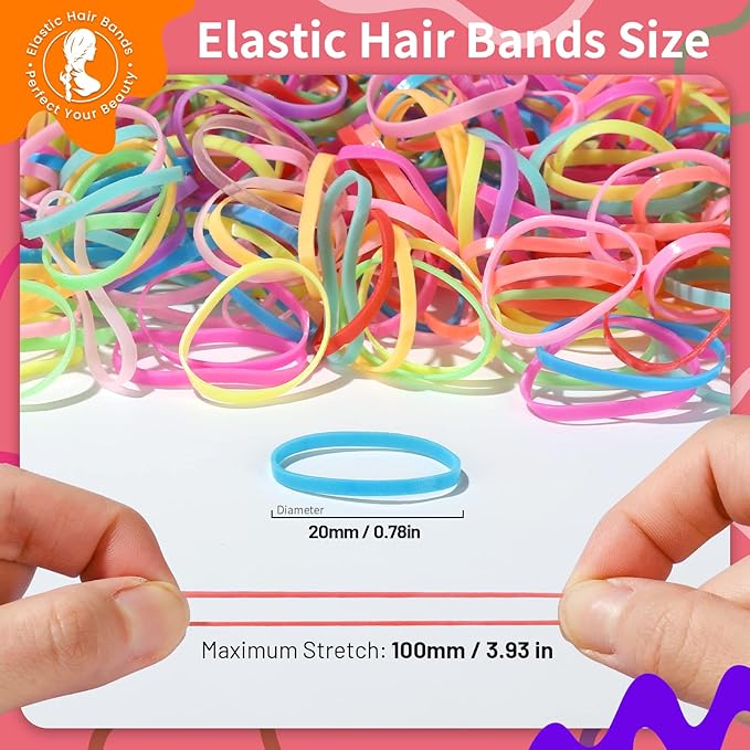 Teenitor Colorful Elastic Ties,Hair Rubber Bands for Kids Girls Thin Small Hair Elastics, Colors,300pcs