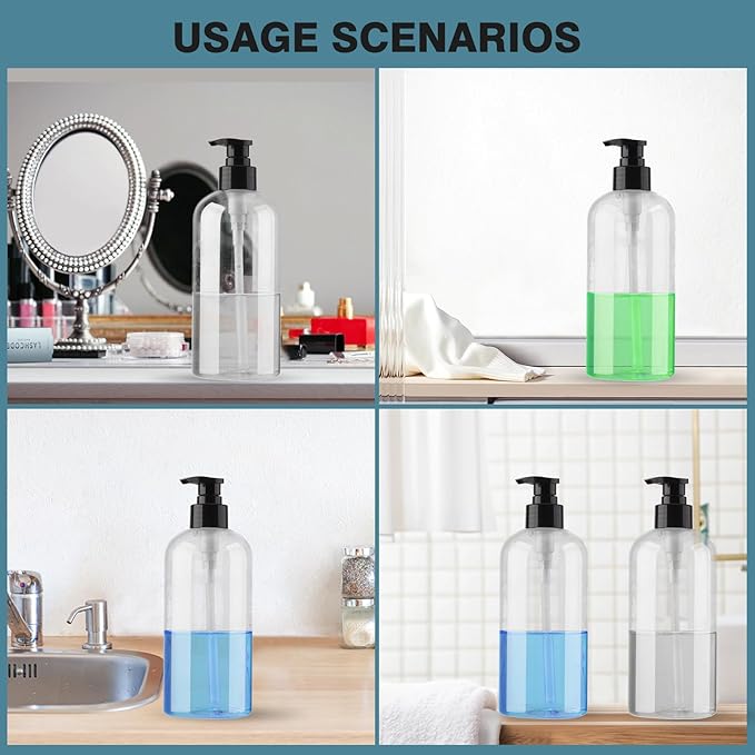 Plastic Pump Bottles Dispenser 2 Pack 10oz Clear Refillable Pump Bottle