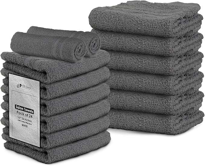 STF Linen 24 Pack Dark Grey Hand Towel 100% Cotton Spa Towel – 16x27 inches Highly Absorbable Facial Towels Gym, Hair Towel and Face Towel Bulk Small Towels (Not Bleach Proof)