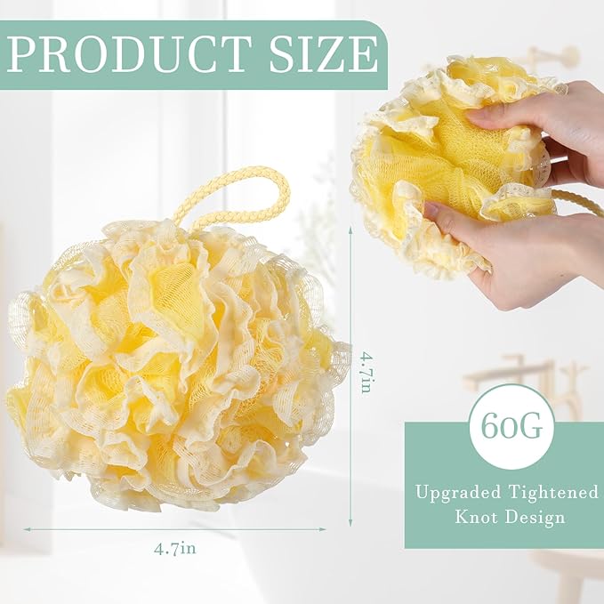 Sunnyray 4 Pack Loofah Bath Sponge Lace Mesh Set Large 60g Shower Poufs Body Scrubber Bath Loofah Ball Body Wash Sponge Exfoliating Scrubber Luffa Puff for Women Men Cleanse Skin Accessories(Fresh)