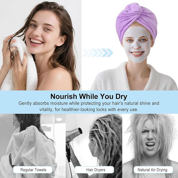Microfiber Hair Drying Towel Wrap for Women, Hair Turbans Towel for Wet Hair,turbie Twist Hair Towels(The Color of the Picture is for Reference only) (Apricot Yellow,Purple)