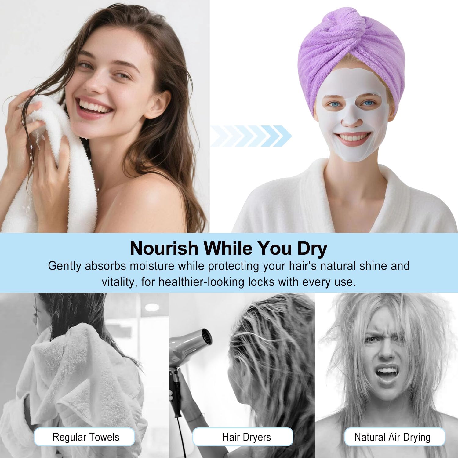 AGKXHDEC Microfiber Hair Drying Towel Wrap,Hair Turbans Towel for Wet Hair