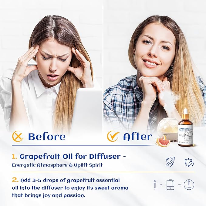HIQILI Grapefruit Essential Oil for Skin Care, Diffuser and Aromatherapy