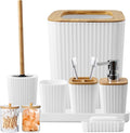 XLHOMO Bathroom Accessory Set, 9-Piece White Bathroom Set with Trash Can, Tray, Soap Dispenser, Toothbrush Holder, Toothbrush Cup, Soap Dish, Toilet Brush and Q-tip Holders for Bathroom/Housewarming