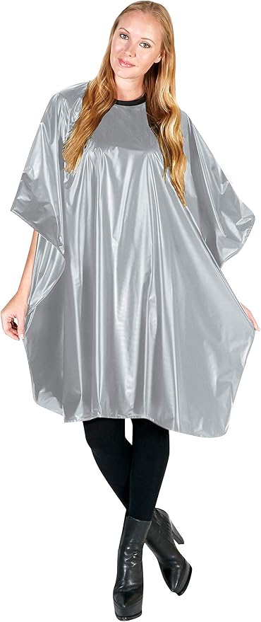 Betty Dain Jumbo Shampoo Cape, 45" W x 54" L, Waterproof and Stain-resistant Vinyl, Soft Nylon Neckband, Touch-and-close Fastener, Machine Washable, Silver