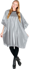 Betty Dain Jumbo Shampoo Cape, 45" W x 54" L, Waterproof and Stain-resistant Vinyl, Soft Nylon Neckband, Touch-and-close Fastener, Machine Washable, Silver