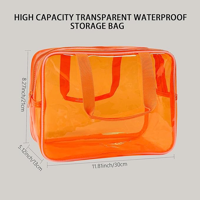 TotePrint PVC Clear Pure Color Transparent Large Zipper Cosmetic Pouch Travel Makeup Cosmetic Bag with Handle for Travel Bathroom Toiletry Organizer (A23014-101-2)