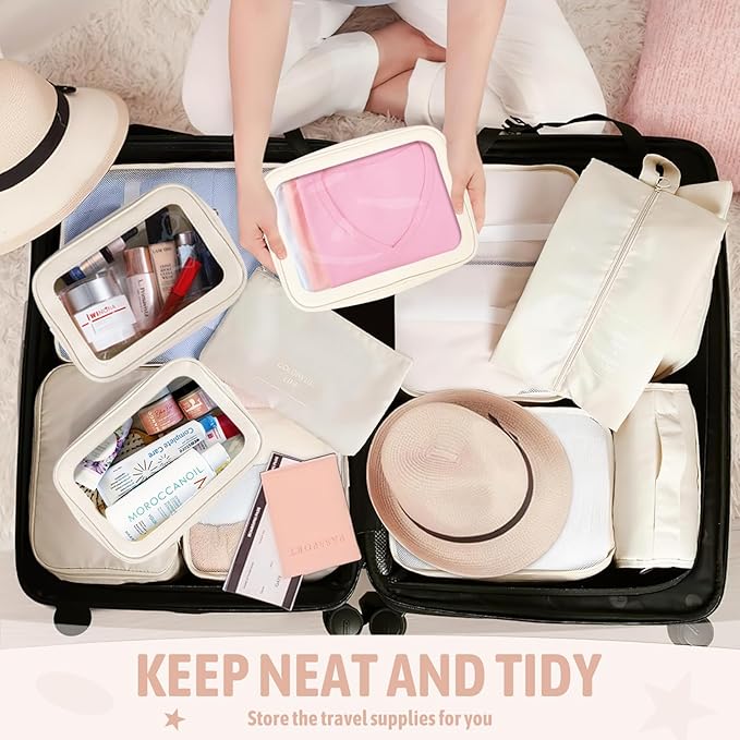 YOPCDJ 6PCS Clear Toiletry Bag,TSA Approved Travel Pouch with Zipper for Cosmetics and Toiletries，Diaper Bag Organizer Pouch Set, Purse Organizer and Clear Car Bag for Women and Kids