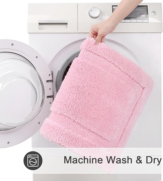 SHACOS Pink Bathroom Rugs Sets 3 Piece Bath Mat U Shaped Toilet Rug