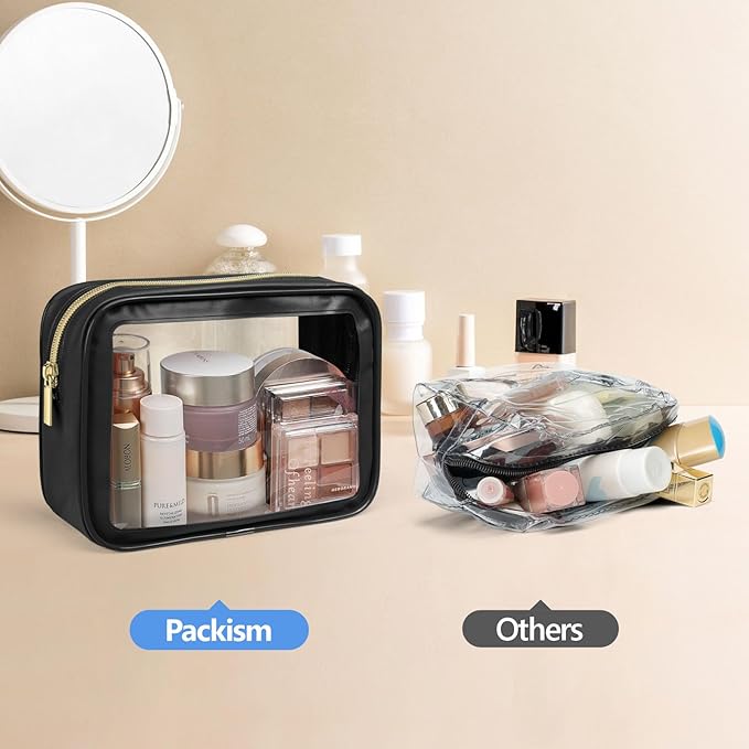 PACKISM Clear Makeup Bag - 1 Medium for Carry-on 1 Large Checked Luggage