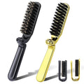Foldable Boar Bristle Hair Brush, 2 Pcs Travel Folding Collapsable Pocket Size Brush for Women, Anti-Static Range Styling Tool Mini Beard Brush for Men (Black & Gold)