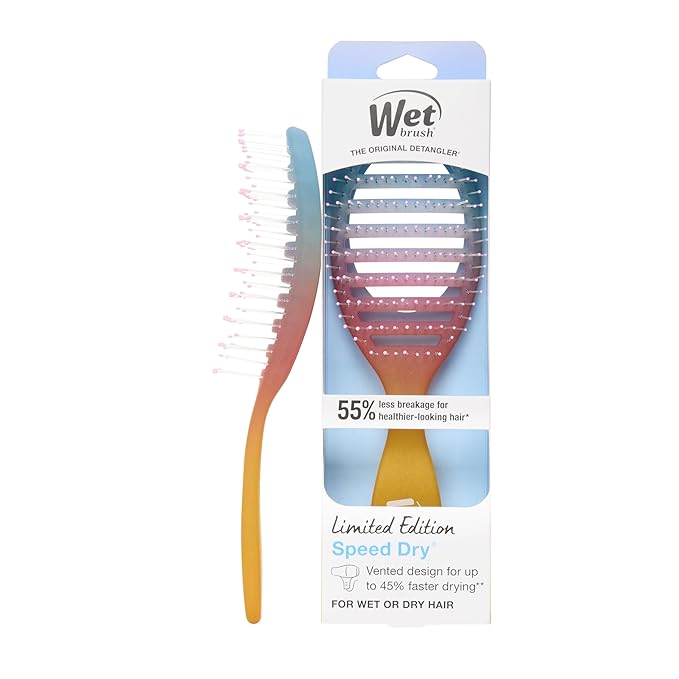 Wet Brush Speed Dry Hair Brush With Blow Dry Safe Bristles & Vented Design For Faster Drying Time, Ergonomic Handle, Reduces Breakage & Detangles All Hair Types, Limited Edition Electric Sky Pink