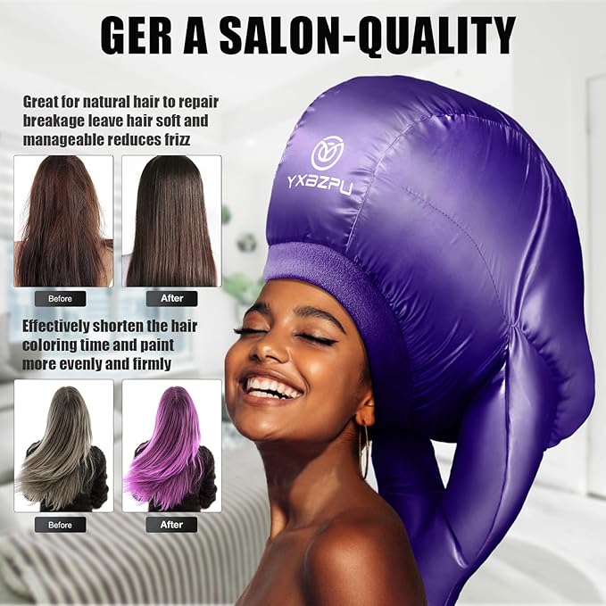 Bonnet Hair Dryer,Hooded Dryer Attachment,Hair Dryer Hooded Diffuser Cap for Curly,Speeds Up Drying Time,Safety Deep Conditioning,Styling,Curling At Home(Purple)