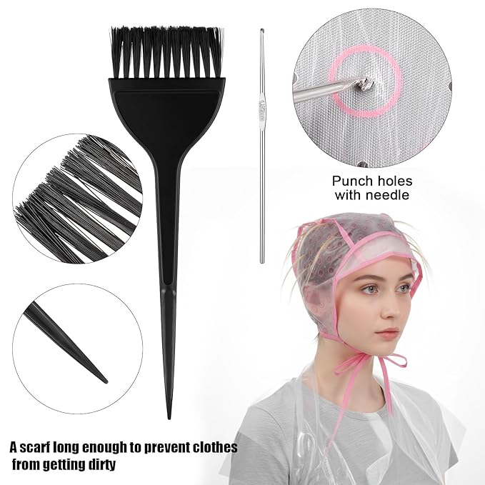 3 Sets Highlight Cap Kit with 3 Pcs Hair Highlighting Caps, 3 Pcs Styling Tools, 3 Pcs Disposable Hair Dye Shawl, 3 Pairs Gloves, 3 Pcs Dye Brushes Highlight Hairs Coloring Kit for Salon Hairs