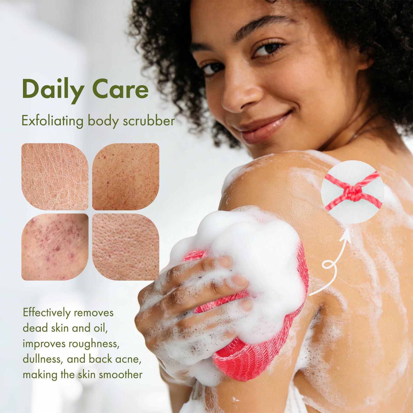Bathway African Net Sponge Authentic, 47 inches Exfoliating Body Scrubber, Back Scrubber for Shower, African Bath Sponge with Knots, Durable Loofah Washcloth for Women & Men Daily Use