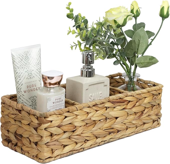 Water Hyacinth Bathroom Storage Basket with 3 Compartments