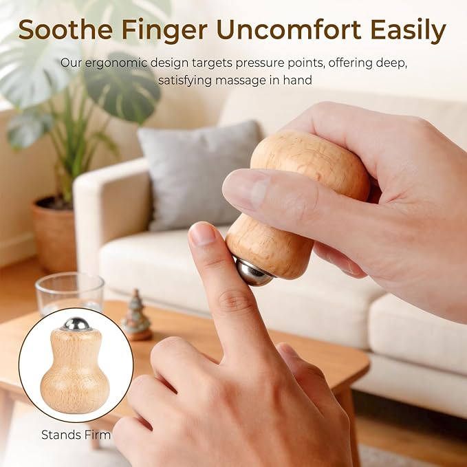 CJZMBSTY 2 Pack Wooden Handheld Lymphatic Massager with Multi Ball and Finger Ball Rollers, Featuring Smooth 304 Stainless Steel Balls for Body Contouring, Cellulite, Circulation and Muscle Relief