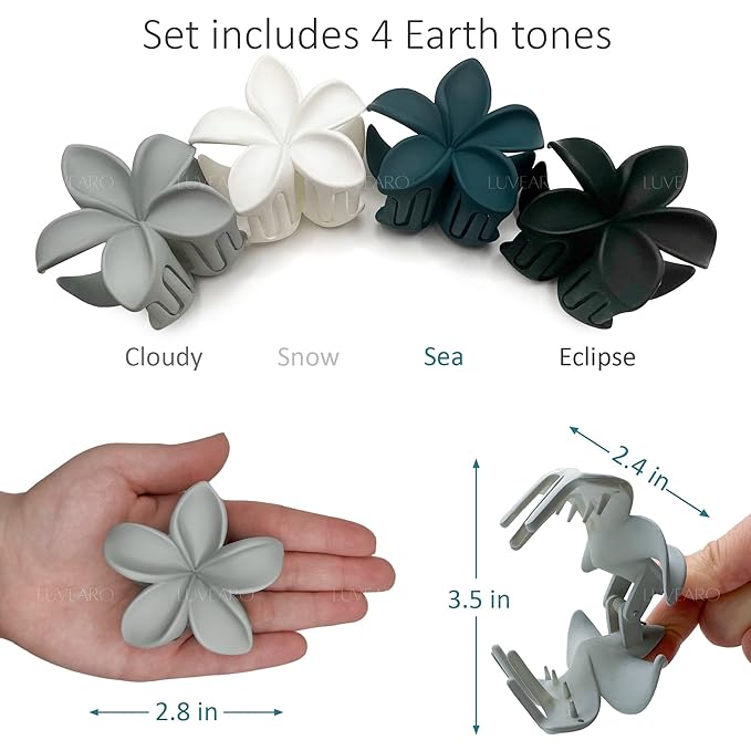 Flower Hair Clips for Women and Girls Thick to Thin Hair Medium Cute Claw Clips Decorative Plumeria Hawaiian Hair Accessories Nonslip Hawaiian Matte