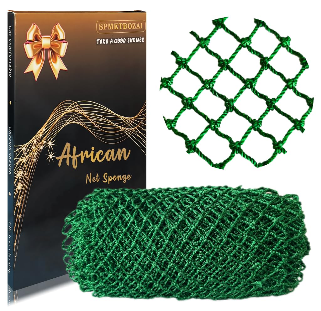 SPMKTBOZAI African Net Sponge Authentic, African Exfoliating Sponge Real African Net Black Owned, African Bath Sponge Back Scrubber, Body Exfoliator Shower Bath Accessories (Blue)