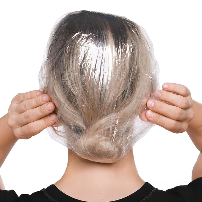 Disposable Processing Caps 21 Inch - 100 Count Bulk Pack - Clear Plastic Hair Treatment Caps for Coloring, Conditioning, Hot Oil - Salon & Home Use