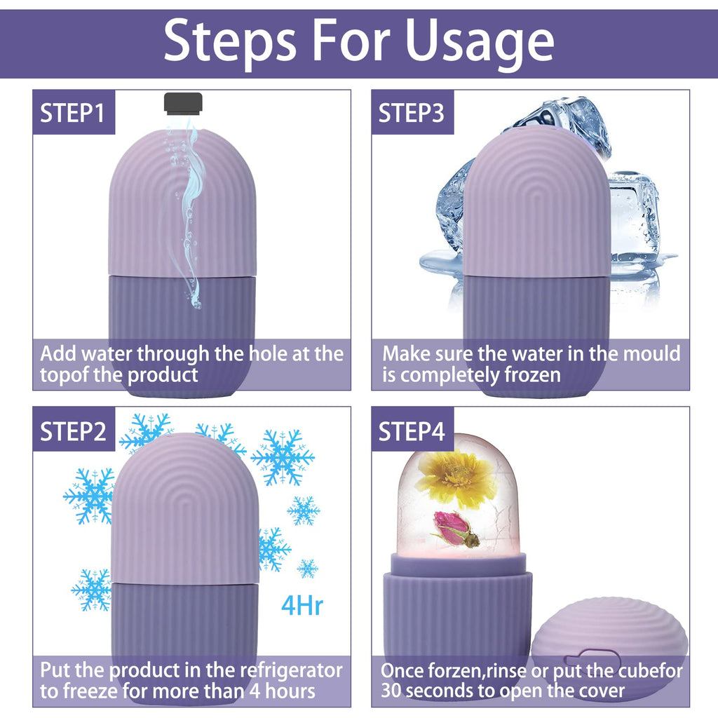 XHJRI Ice Face Roller Massager,Ice Cube Roller for Face, Eyes and Neck Naturally Conditioning and Skin Care,De-Puff Eye Bags,Reduce Migraine Pain,Reusable Massage Silicone Ice Mold (Purple)