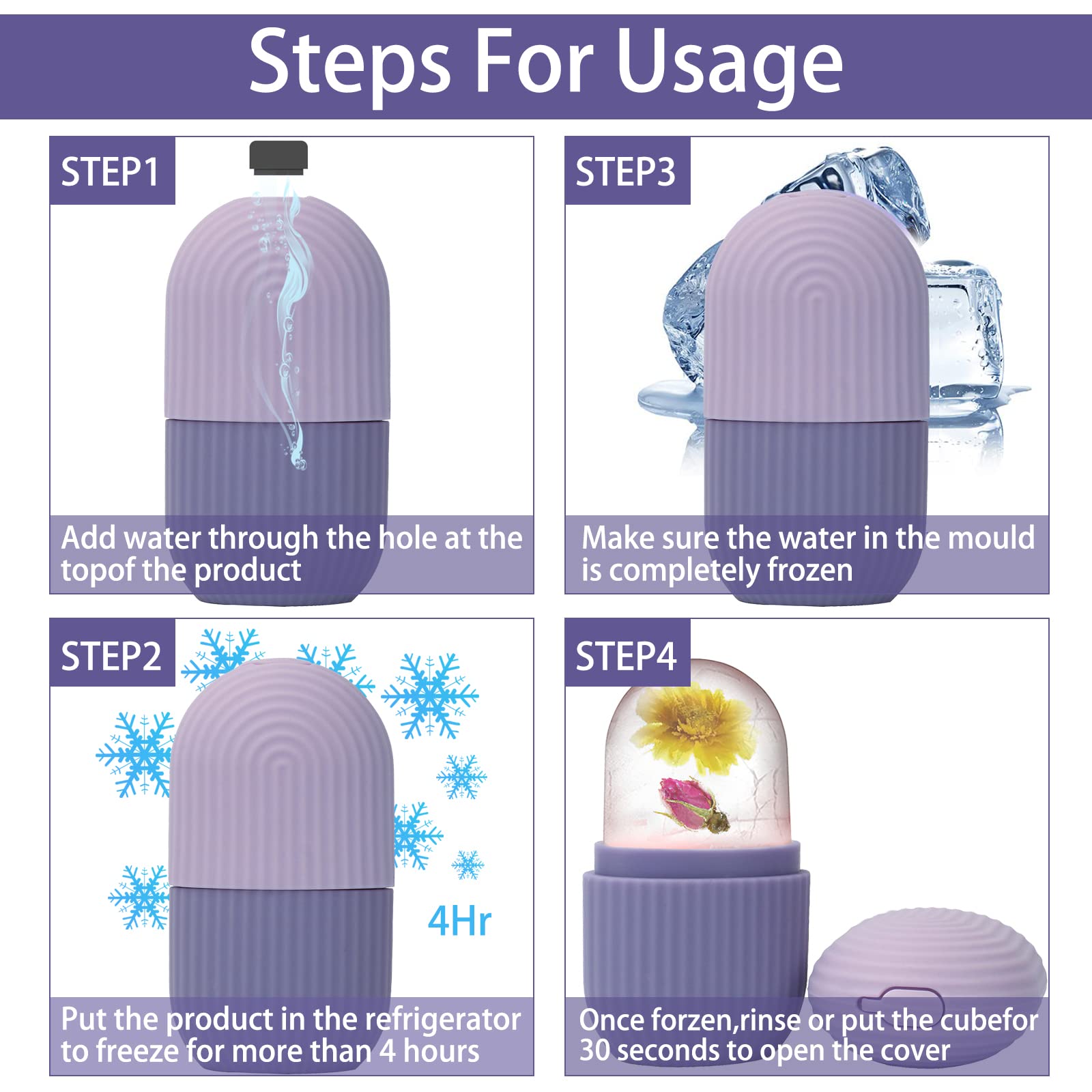 XHJRI Ice Face Roller Massager,Ice Cube Roller for Face, Eyes and Neck Naturally Conditioning and Skin Care,De-Puff Eye Bags,Reduce Migraine Pain,Reusable Massage Silicone Ice Mold (Purple)