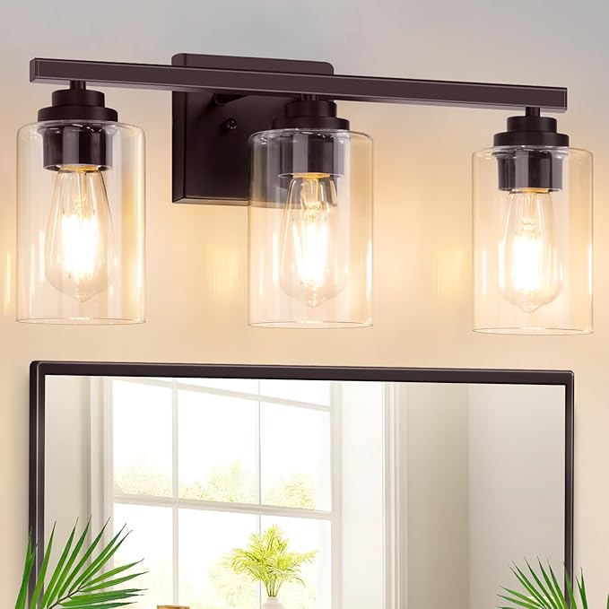 VerRon 19" Brown Modern Vanity Lights Over Mirror with Clear Glass Shades