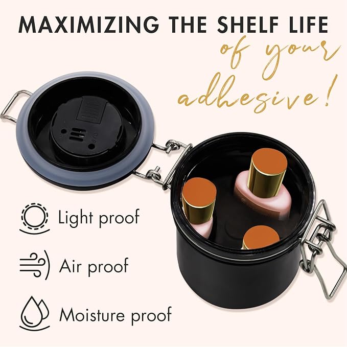 Embagol False Lash Glue Storage Tank With Thermometer Adhesive Carbon Sealed Leak-proof Containers Grafting Eyelash Extension Supplies(BLACK)