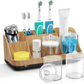 GFWARE Bathroom Toothbrush Holder Set with 2 Pack Qtip Holder Dispenser - 7 Slots Kids Bathroom Accessory Sets with Drainage, Q Tip Holder for Bathroom Sink Counter Accessories Set
