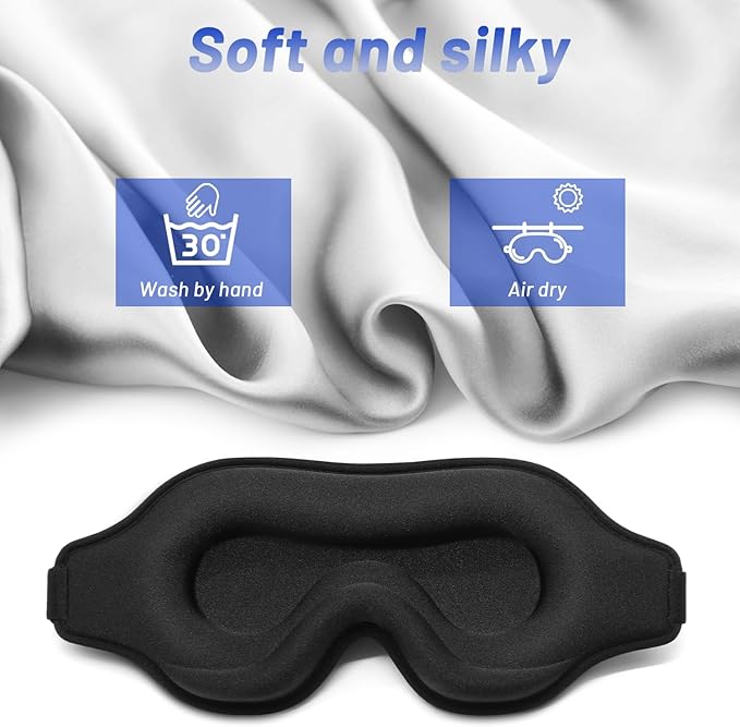 Sleep Eye Mask for Men Women, Lash Extensions 3D Sleeping Mask, Travel Blackout Night Blindfold Eye Shade Cover with Adjustable Strap (Black)