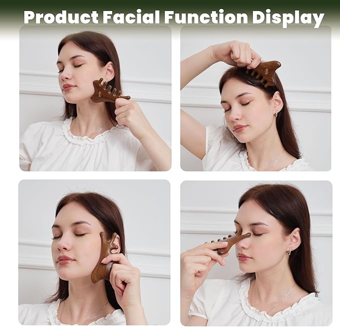 Mother’s Day Gift for Mom, 4-in-1 Wooden Gua Sha Facial Tools & Hair Detangler Brush Set – Manual Guasha tool for Face & Jawline Lifting, Scalp & Head Massager, ,Self Care Relaxation Gifts for Women