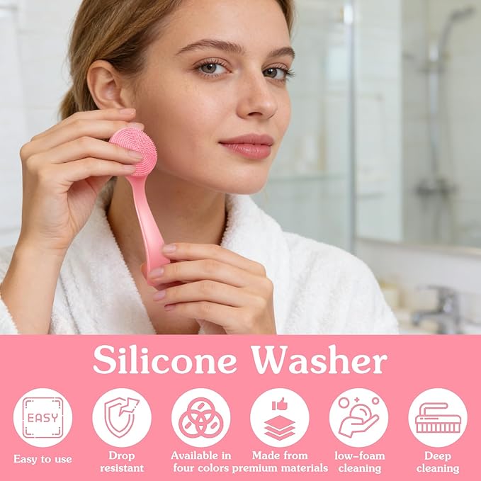 4 Pcs Silicone Face Brush Manual Facial Cleansing Brush, Soft Face Scrubber Waterproof Exfoliating Brushes, Silicone Cleaning Scrubber Exfoliator Cleanser for Women Blackheads Makeup Residues Removal