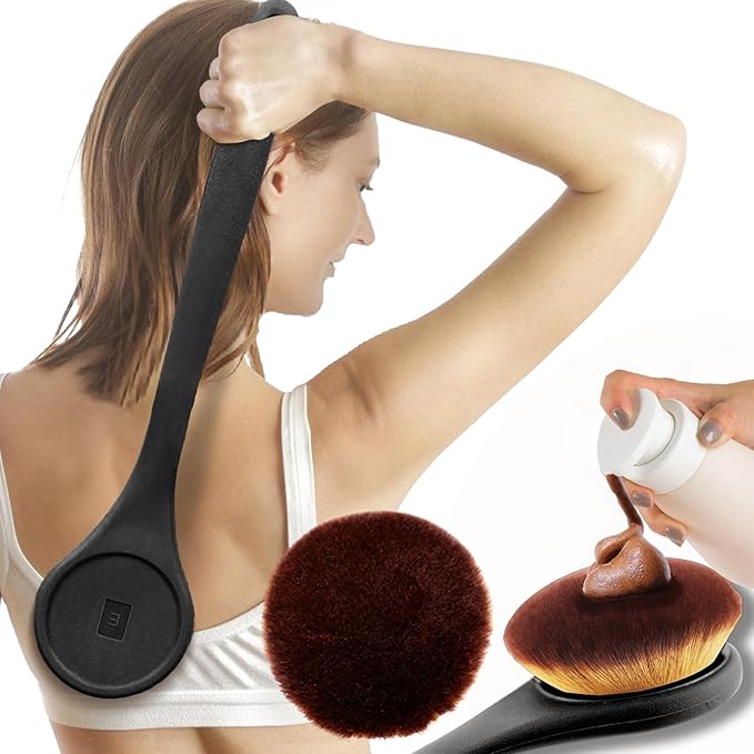 Lotion Applicator For Back, Feet, Long Handle Curved, Back Sunscreen Applicator for Kids, Women, Ultra Soft Bristles for Ultimate Comfy, Apply Cream Moisturizer, Self Tanner, Black