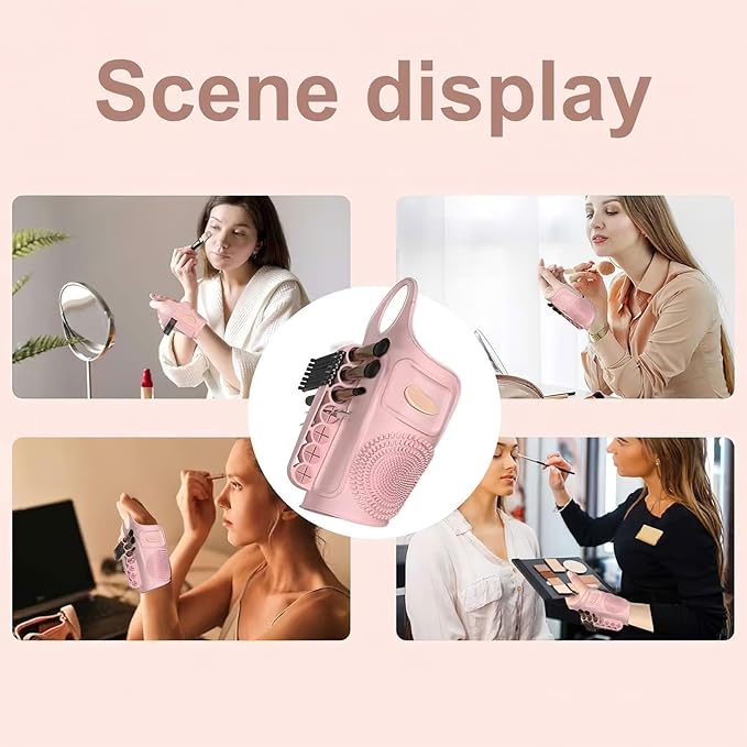 Ylapagne Makeup Mixing Palette Wristband, Silicone Makeup Brush Travel Case, Professional Cosmetic Display Cases Tools Strap for Pigment Makeup Art Nail Palette, Easy Cleaner(Pink)