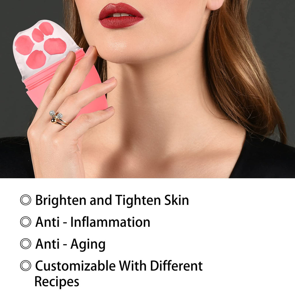 Evmliy Ice Roller for Face, Silicone Ice Roller Facial Ice Mold to Brighten Skin Enhancing Natural Glow, Reusable Ice Roller for Face & Eye Puffiness Relief, Face Roller Skin Care for Neck, Pink