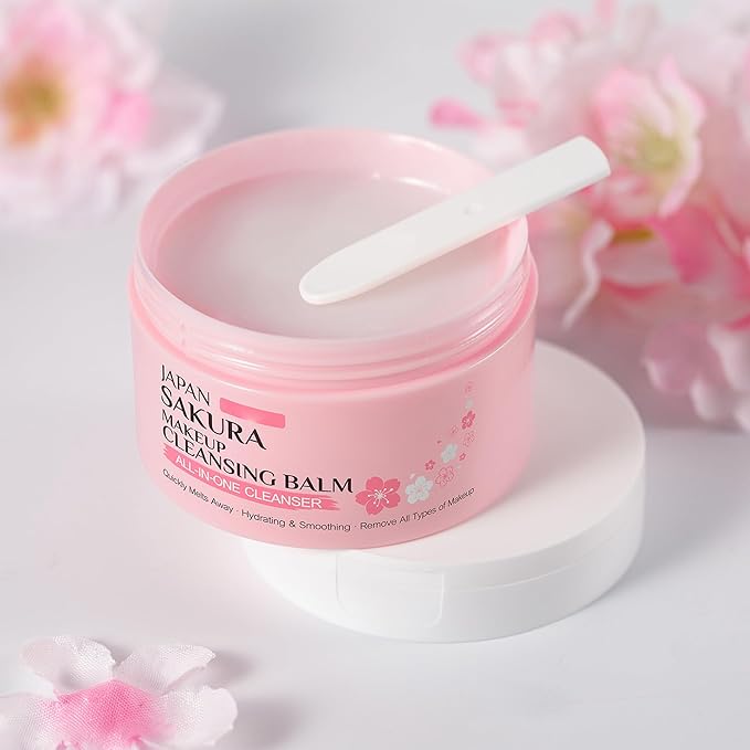 DLZZRS Sakura Makeup Cleansing Balm, Hydrating & Smoothing All-In-One Cleanser Quickly Melts Away, Gently Cleanse Dirt, Impurities And Makeup Face Cleanser & Makeup Remover for Women Girls, 3.53oz.