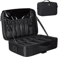 Relavel Makeup Bag Train Case for Women Travel Cosmetic Organizer with Adjustable Dividers and Brush Compartment, Large Storage Box for Cosmetics, Toiletries, Nail Polish, Jewelry, Electronic (Black)