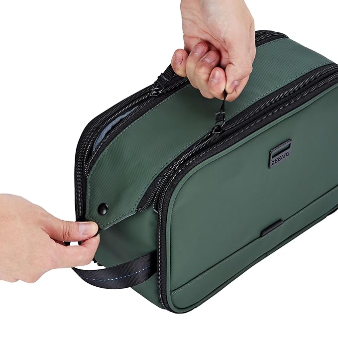 ZEEMO Trevel Toiletry Bag for Men, Full Open Dopp Kit with Dual Compartment