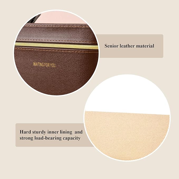 Sluxa Luxury Hard brown makeup box, Portable leather hard cosmetic case with mirror, Sturdy train case make up box for women adults. (Monolayer - Brown)