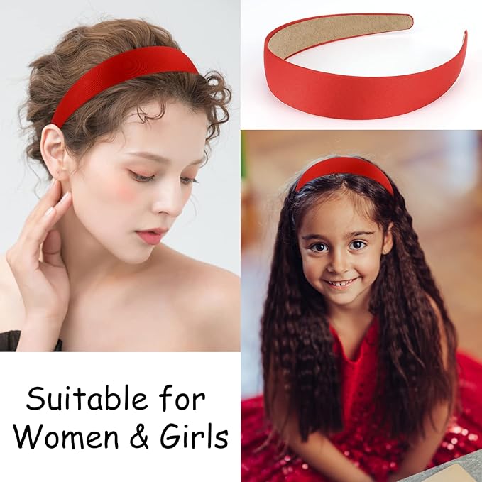 Wecoe 10 Pack Red Headband Women 1 Inch Wide Satin Headbands Non Slip Fashion Plain Head Bands Solid Hair Bands DIY Hair Accessories for Women Girls Diademas Para Mujer