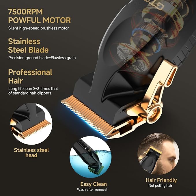 Hair Clippers for Men, Beard Trimmer Hair Clippers for Men, Professional Hair T-Blade Trimmer Cordless Rechargeable Edgers Clippers Electric Beard Shaver