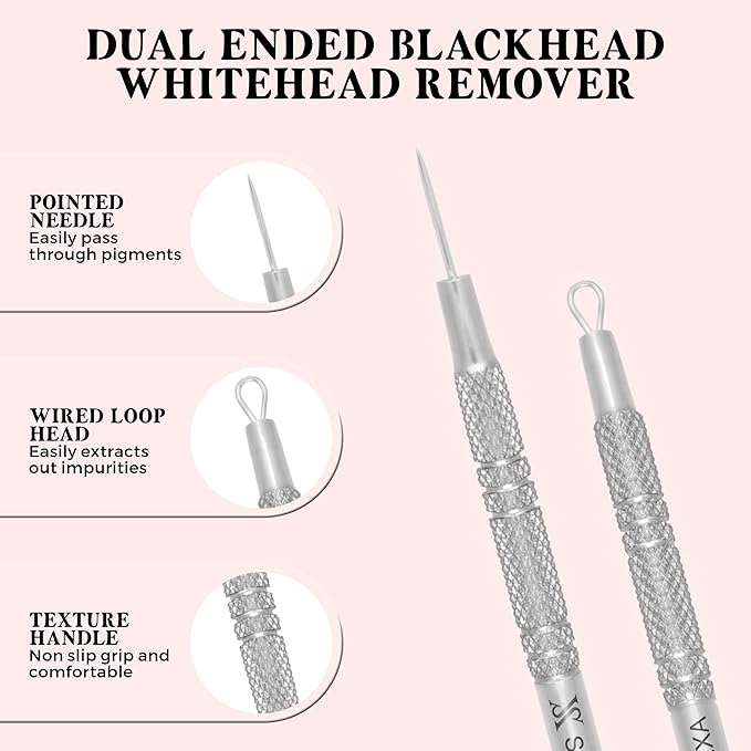 Blackhead & Whitehead Pore Cleaning Tool – Stainless Steel Comedone Extractor for Facial Skincare – Double-Ended Tool with Storage Case by SILVEXA