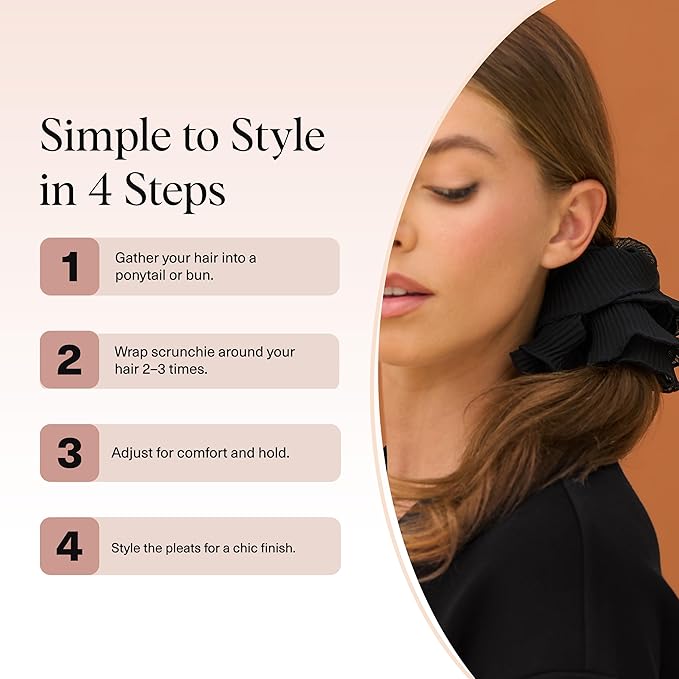 Kitsch Pleated Scrunchie for Women - No Crease Hair Ties No Damage, Stylish and Comfortable Fabric Ponytail Holders for Everyday Hairstyles & Spooky Season Looks - 1pc