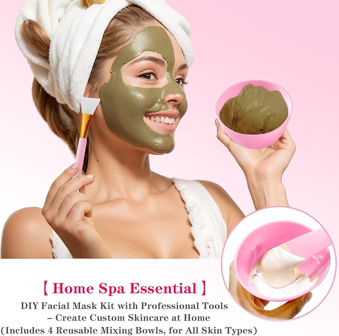 Silicone Face Mask Mixing Bowl, Silicone Bowls for Facials, DIY facial mask mixing bowl for Home Salon Spa Face Skin Applicator Bowl, Pink