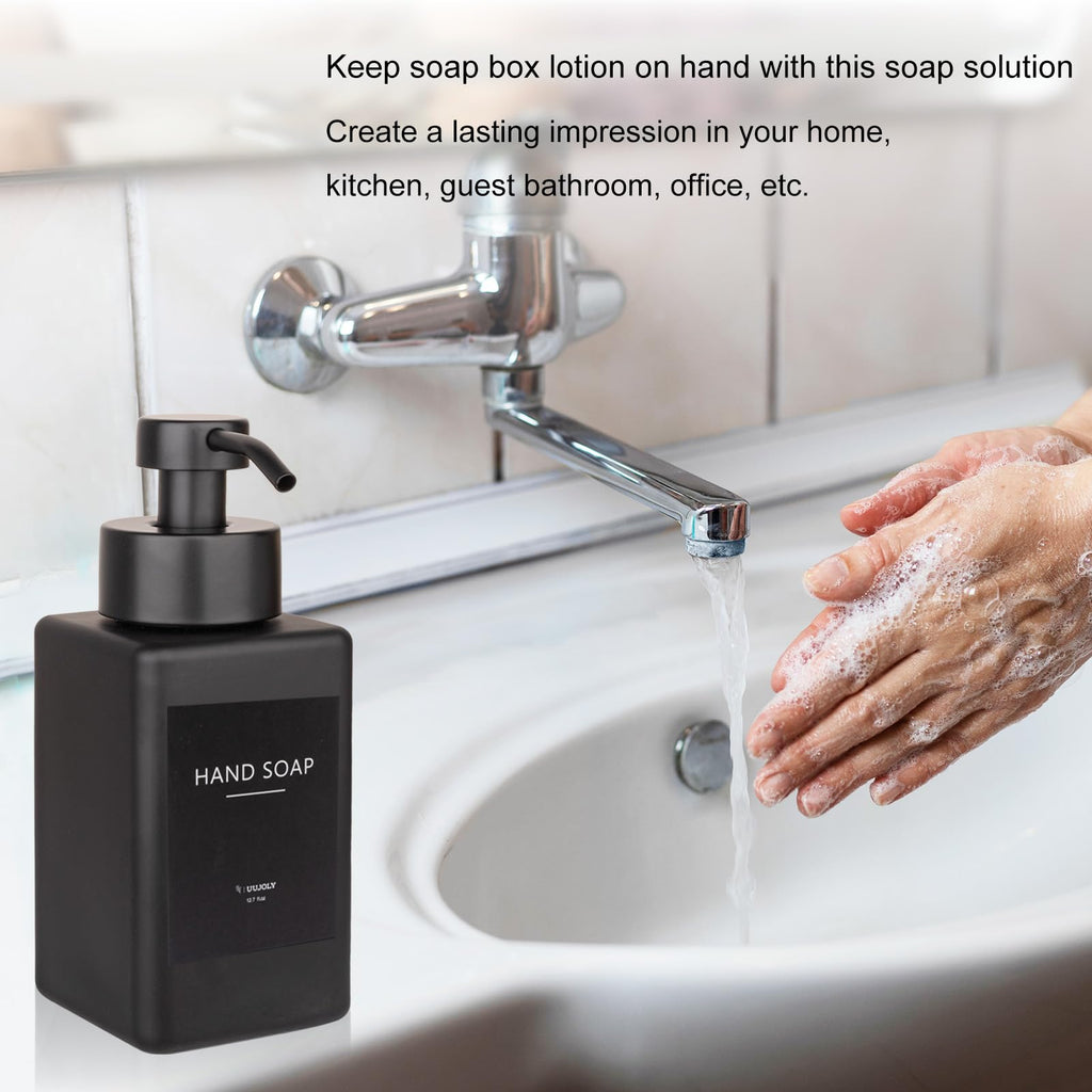 Foaming Soap Dispenser with Stainless Steel Pump, 12oz Refillable Glass Liquid Dish Soap Bottles for Bathroom, Kitchen Sink, Home Decor