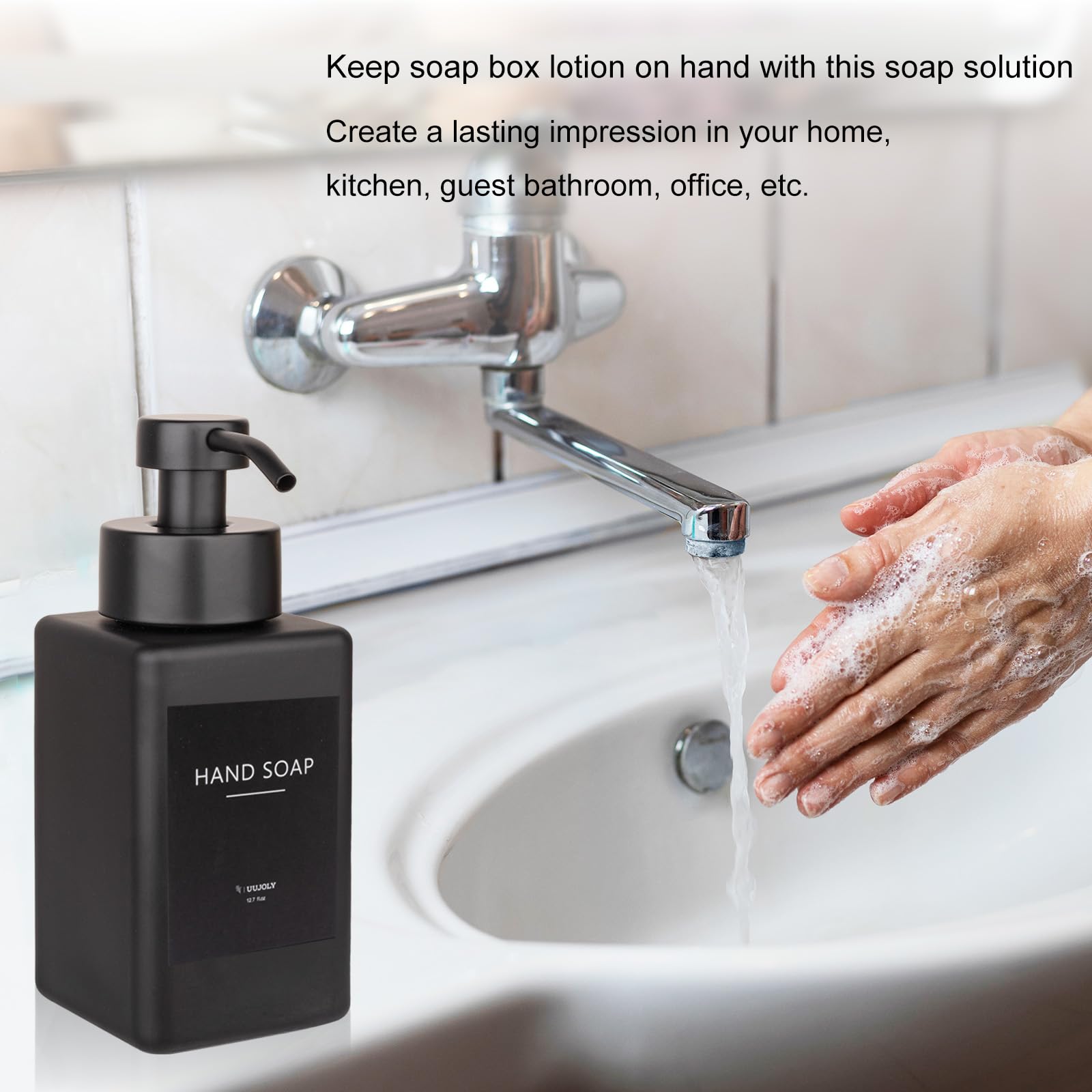 Foaming Soap Dispenser with Stainless Steel Pump, 12oz Refillable Glass Liquid Dish Soap Bottles for Bathroom, Kitchen Sink, Home Decor