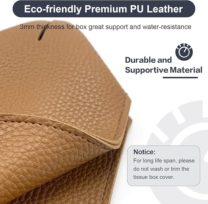 PENGLONG Tissue Box Cover 5X5X5'' PU Leather Tissue Holder Square Tissue Cube Box Organizer for Bathroom Vanity Countertop, Car, Night Stands, Office, Home, Kitchen (2Pack, Brown)