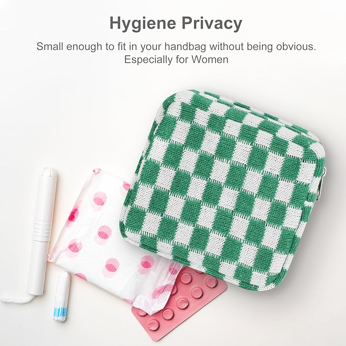 CekPo Sanitary Napkin Storage Bag, Menstrual Pad Zipper Bag Checkered Portable Period Bag Panty Liners, Tampon Storage Pouch for Women Ladies Daily Use Storage Purse Travel