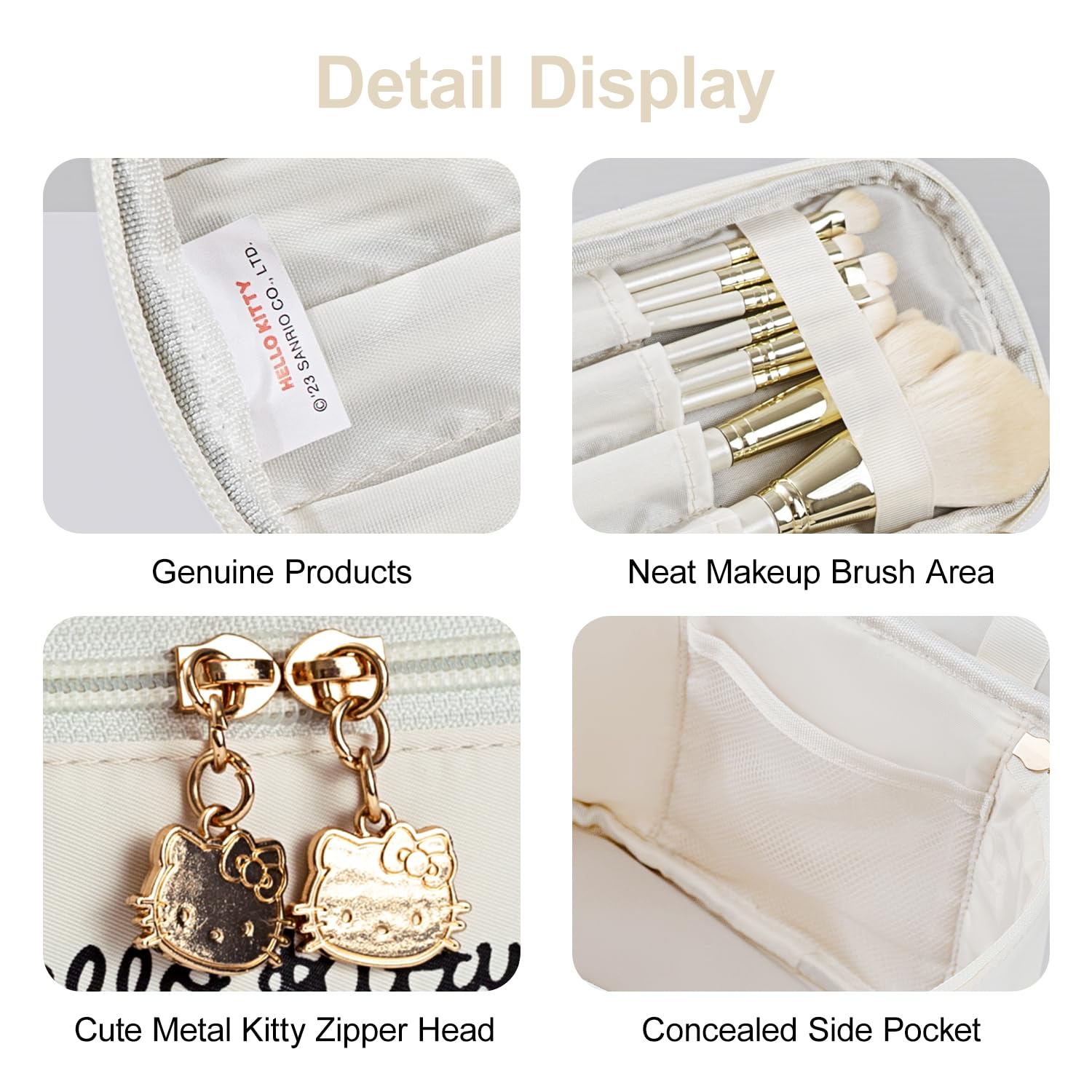 Vimanllie Travel Makeup Bag Large Cosmetic Bags with Brush Holder,Beige 2PCS Portable Cosmetic Case for Women,Portable Toiletry Bag for Girls